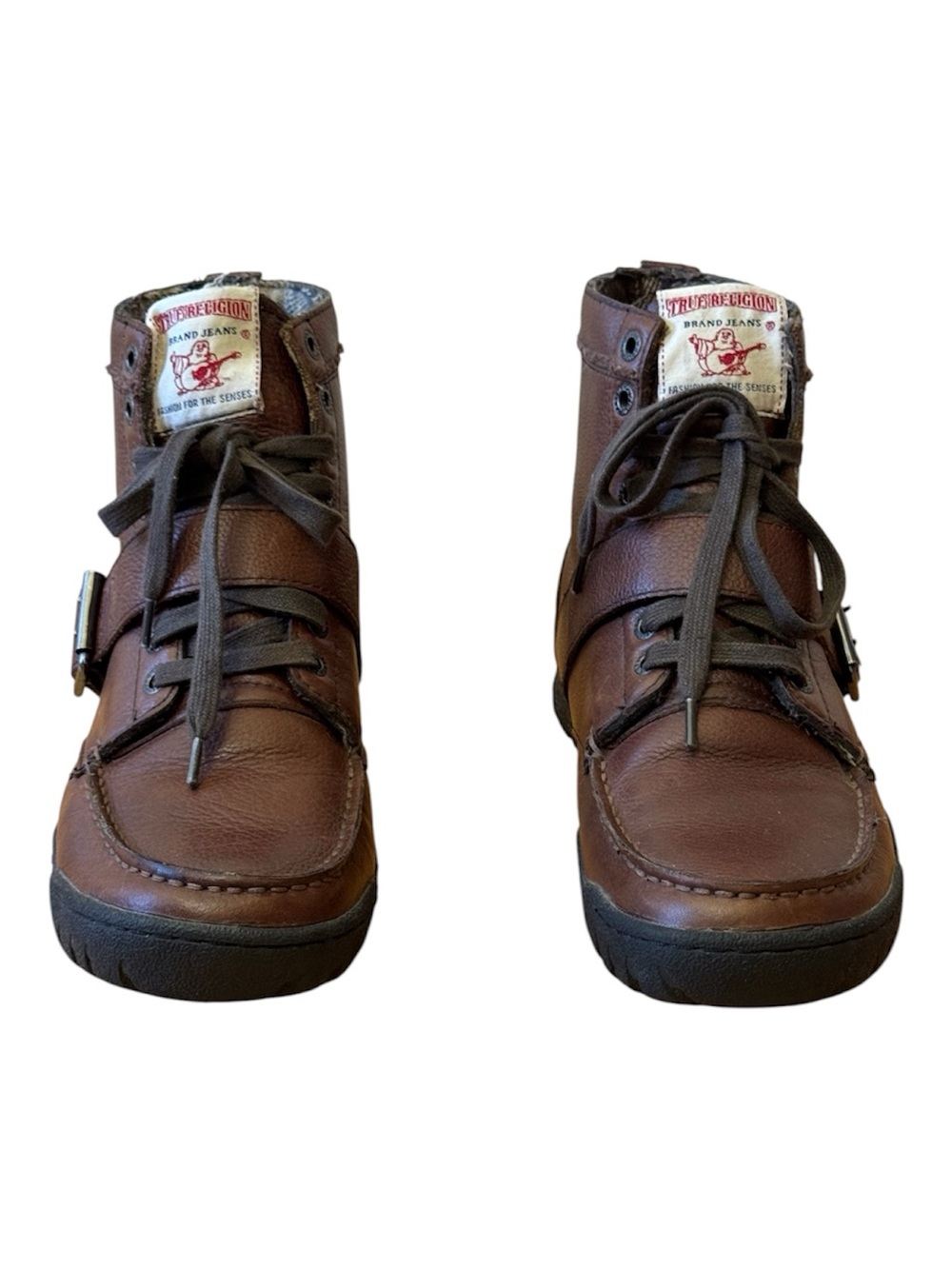 True Religion Men's Brown Leather Lace-Up Boots